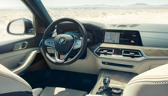 Interior view of the BMW X7 showcasing premium technology.